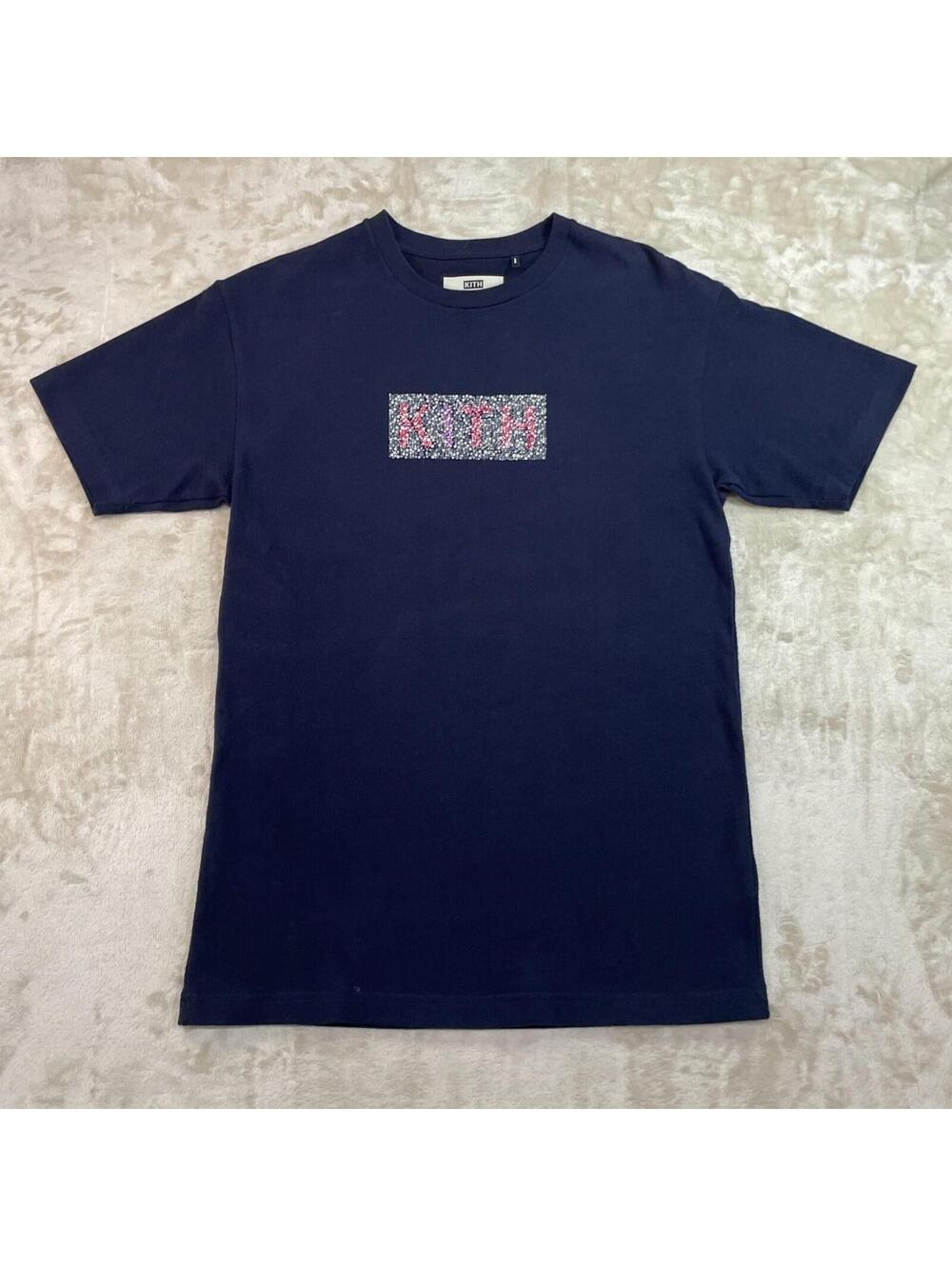 KITH x Ishiahara Test Classic Box Logo Tee Navy Blue T Shirt Mens XS - Excellent